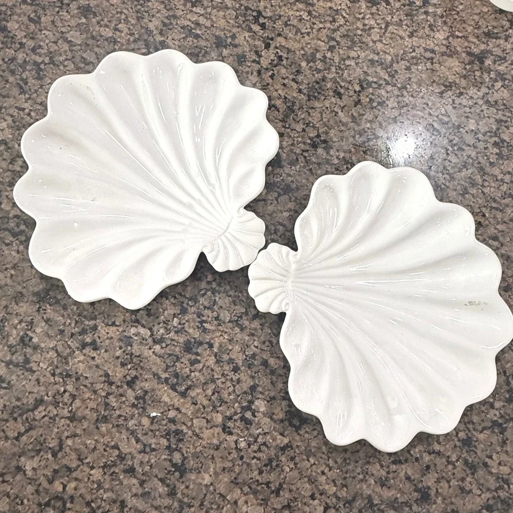 Portfolio White Ceramic Scallop Shell Plates Set‎ of 2 Coastal Nautical Decor
